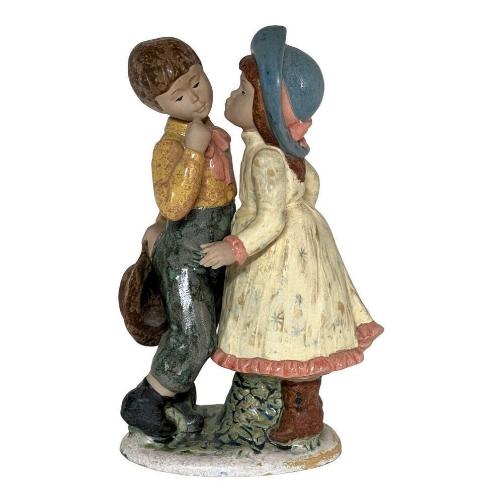 Vintage NADAL Porcelain Figurine Boy Girl  Flower Dress Bonnet  - The Kiss READ